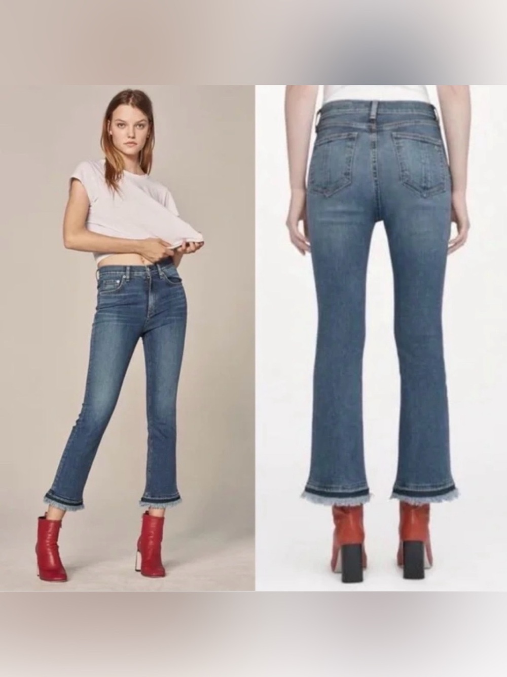 Rag & Bone Hana Jeans Cropped High-rise Waist Slim Boot-cut Sz: 28